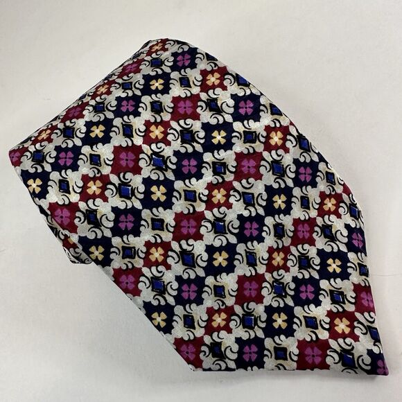 Paolo Rossi Designer Collection Neck Tie Pure Silk White w/Purple/Red Preppy - Picture 10 of 10